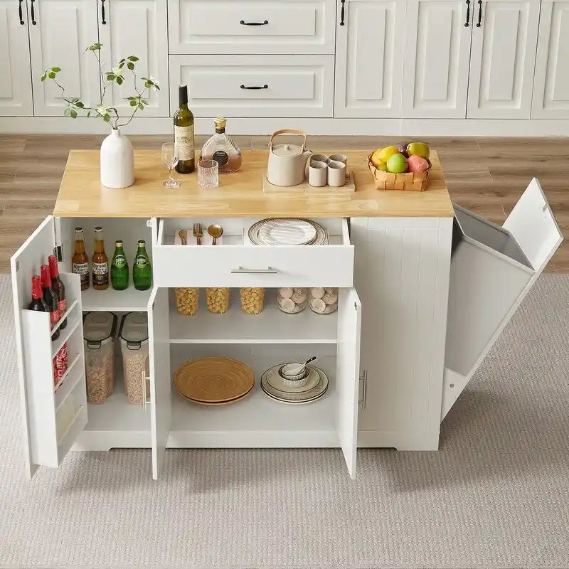 Îlot de Cuisine de 53 Pouces avec Tiroirs et Meuble Poubelle Intégré