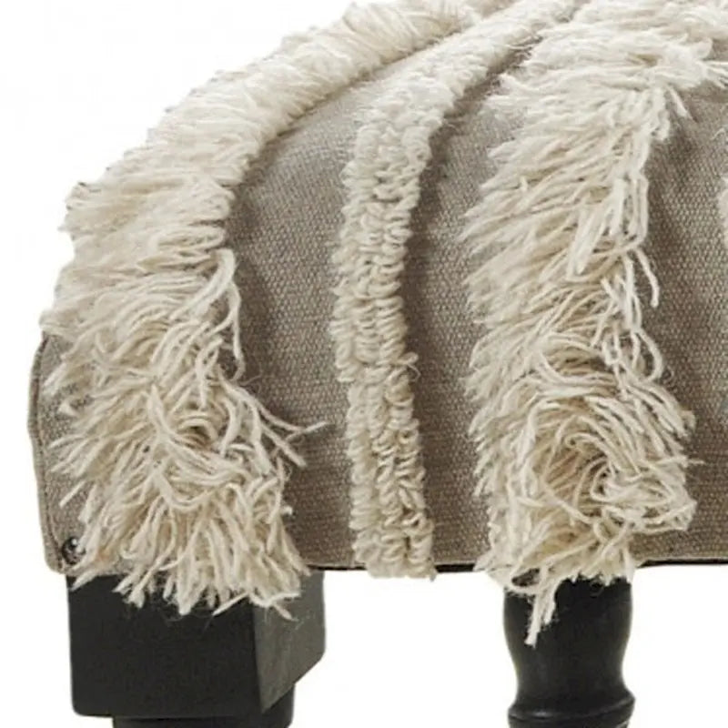 Banc de chambre en coton rembourré avec pieds en bois massif, rayé, garniture cloutée — 47"L x 16"P x 18"H