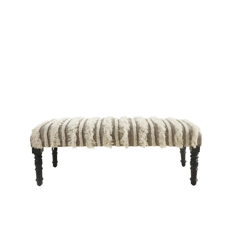 Banc de chambre en coton rembourré avec pieds en bois massif, rayé, garniture cloutée — 47"L x 16"P x 18"H