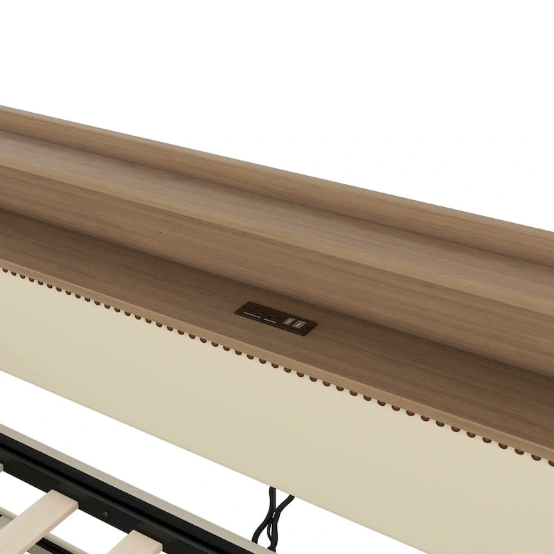 Lit de repos capitonné taille double avec lit gigogne et lumières LED