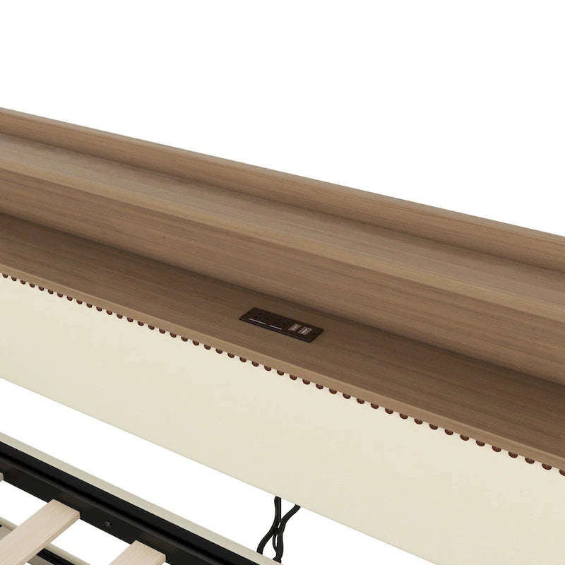 Lit de repos capitonné taille double avec lit gigogne et lumières LED