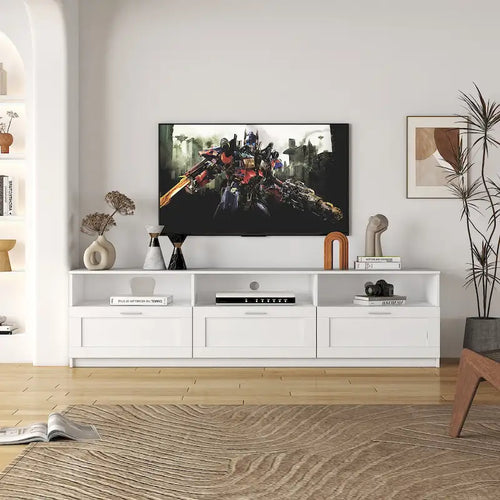 Meuble TV de 178 cm avec étagères ouvertes et tiroirs — Blanc