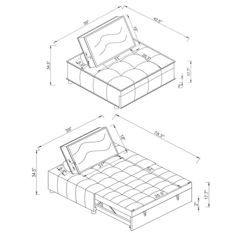 Canapé-lit ottoman convertible avec dossier amovible