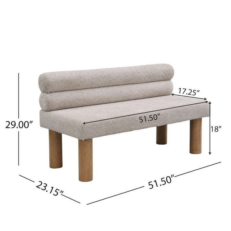 Banc de salle à manger capitonné avec pieds en bois massif