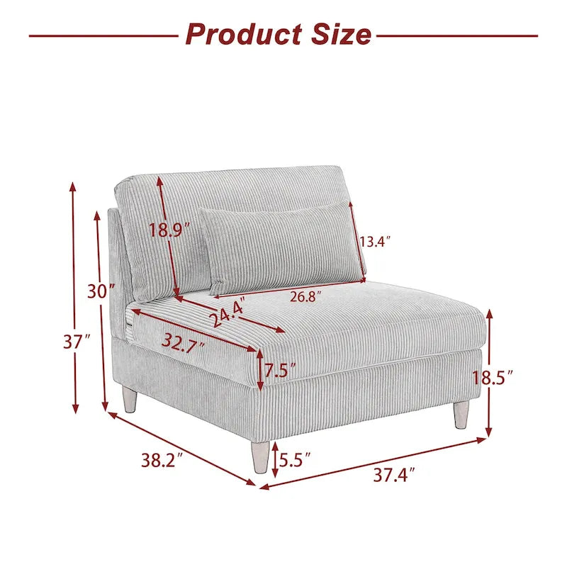 Chaise sans accoudoirs en velours côtelé
