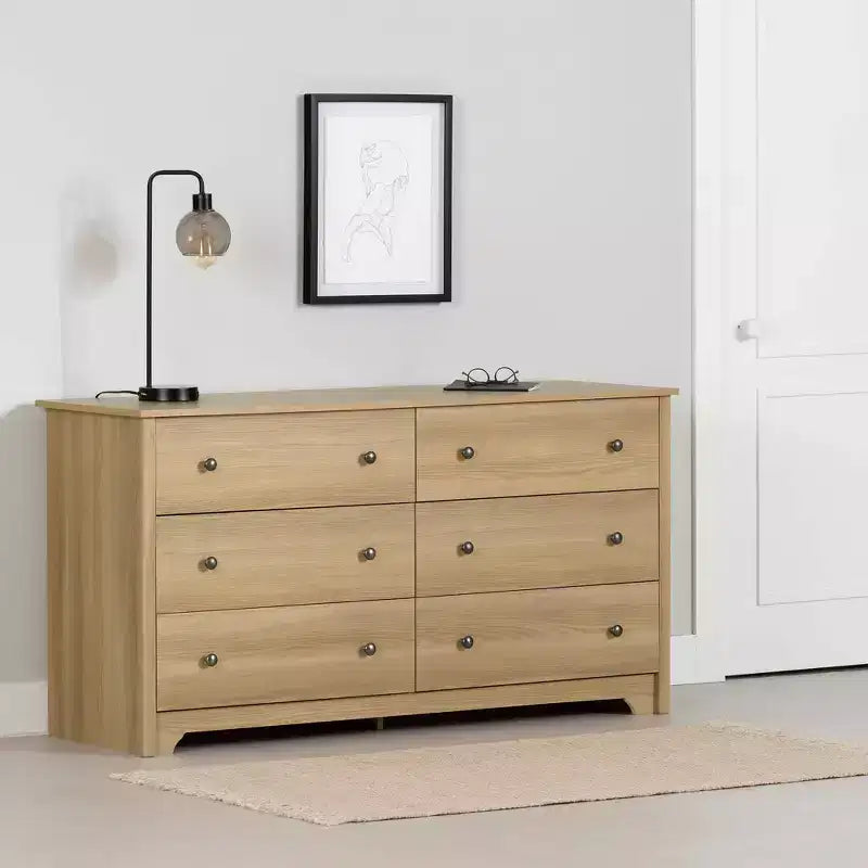 Commode double 6 tiroirs South Shore Ash : Ancrage anti-basculement, Fini stratifié, Panneau de particules, 59,25" de largeur