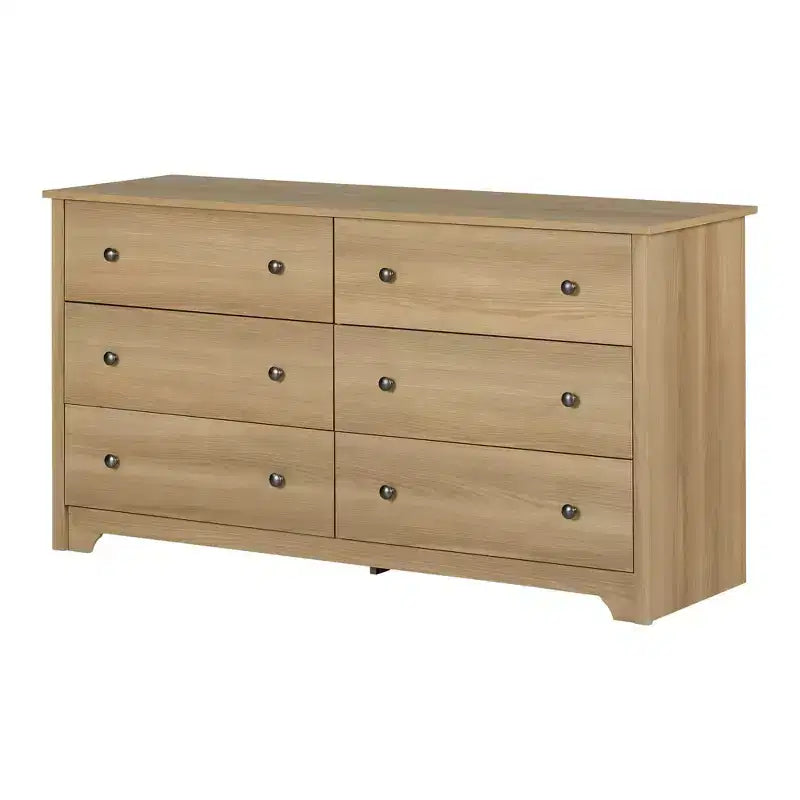 Commode double 6 tiroirs South Shore Ash : Ancrage anti-basculement, Fini stratifié, Panneau de particules, 59,25" de largeur
