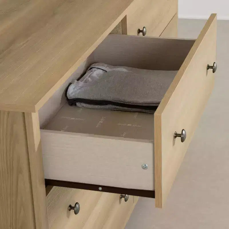 Commode double 6 tiroirs South Shore Ash : Ancrage anti-basculement, Fini stratifié, Panneau de particules, 59,25" de largeur
