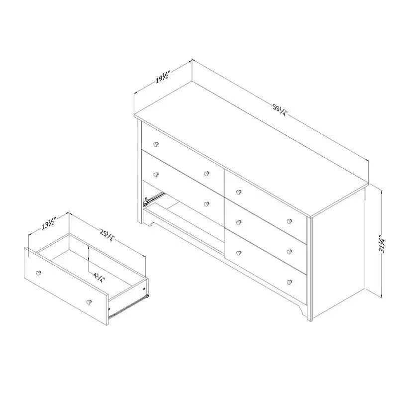 Commode double 6 tiroirs South Shore Ash : Ancrage anti-basculement, Fini stratifié, Panneau de particules, 59,25" de largeur
