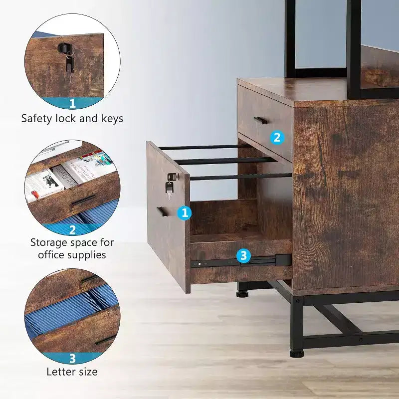 Meuble de rangement vertical Tribesigns à 2 tiroirs, support d'imprimante avec étagères ouvertes