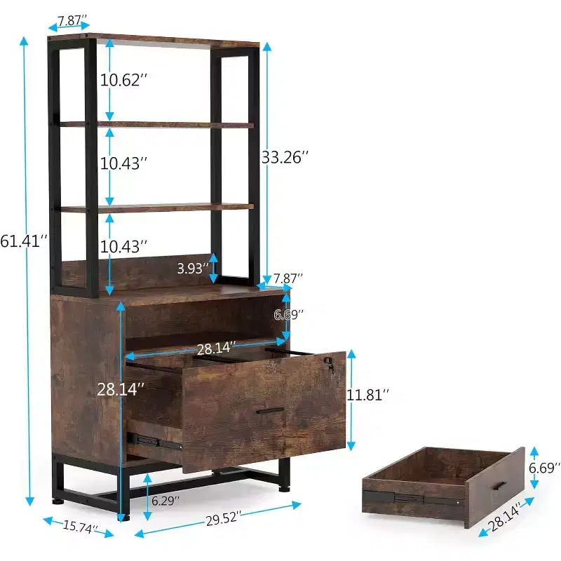 Meuble de rangement vertical Tribesigns à 2 tiroirs, support d'imprimante avec étagères ouvertes