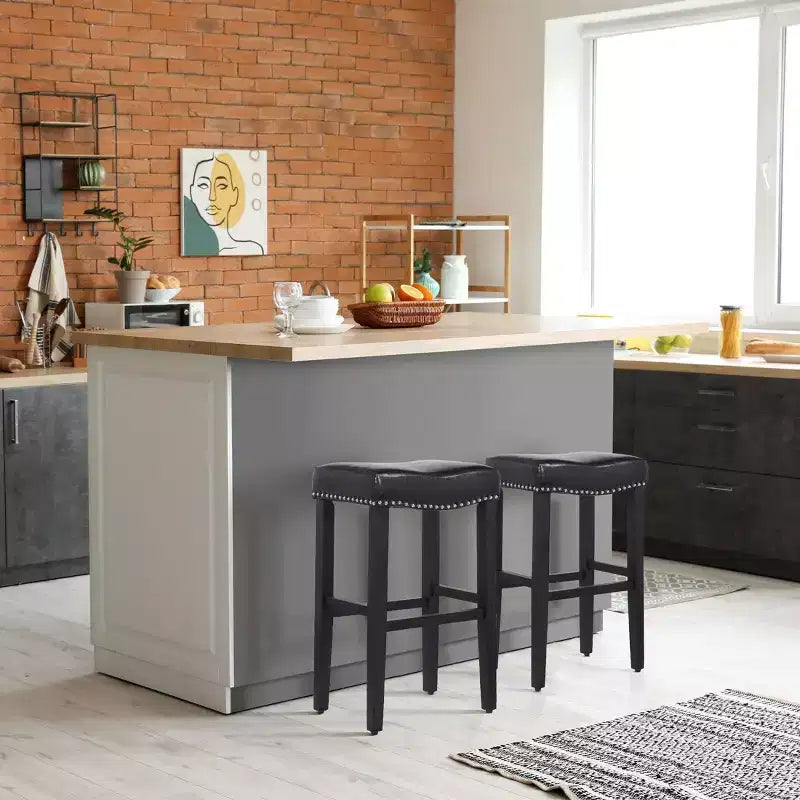 WestinTrends 29" Tabouret de bar rembourré avec siège de selle (lot de 2), noir/noir