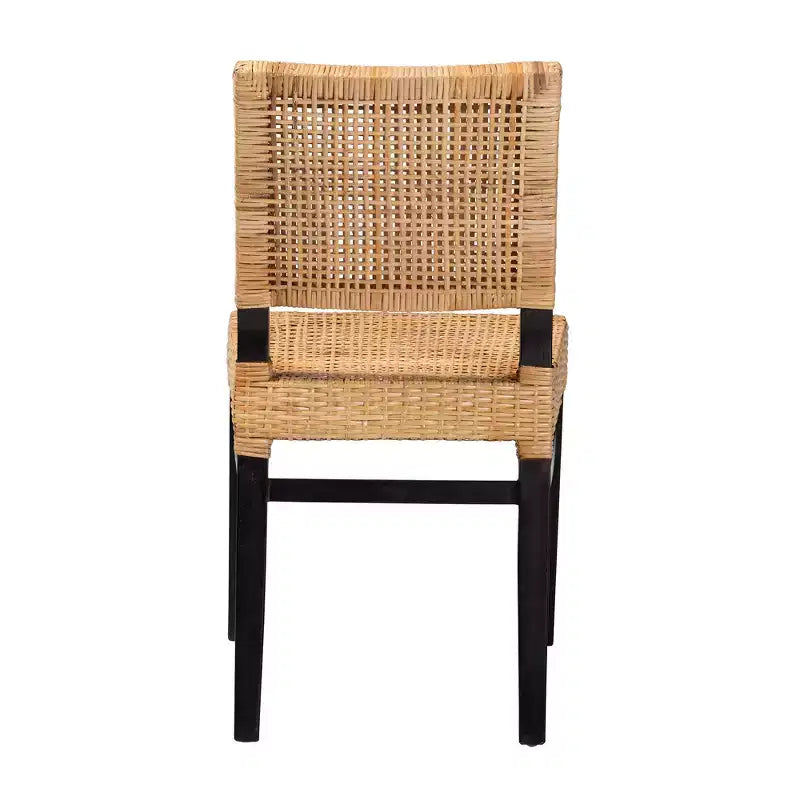 Chaise de salle à manger en rotin naturel brun et bois d'acajou brun expresso Lesia Modern Bohemian bali & pari