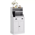 HOMCOM Microwave Cabinet with Drawer, Double Door Cabinet and Adjustable Shelf, Buffet with Hutch and Cable Hole for Kitchen, Dining Room, White