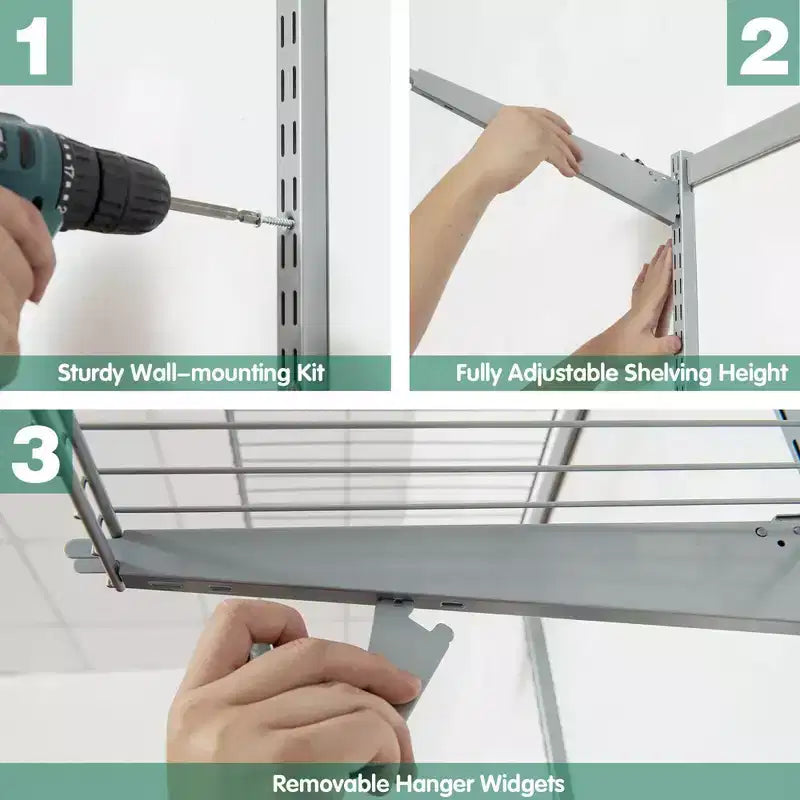 Kit organisateur de placard Costway personnalisé 1,2 à 1,8 m Système de placard mural avec tringle Blanc/Gris