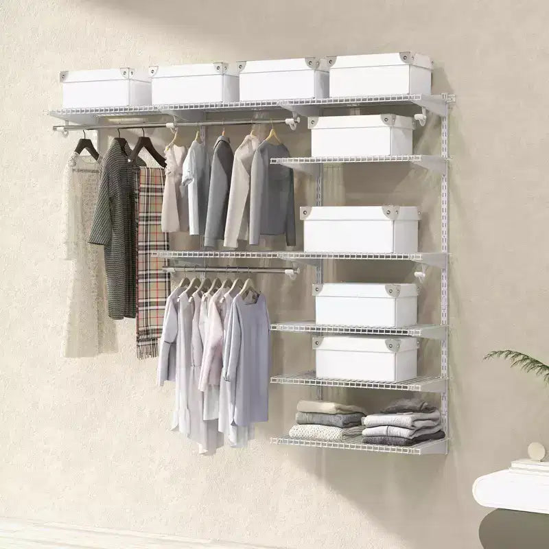 Kit organisateur de placard Costway personnalisé 1,2 à 1,8 m Système de placard mural avec tringle Blanc/Gris