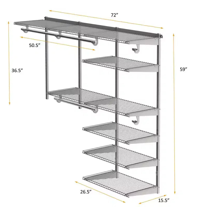 Kit organisateur de placard Costway personnalisé 1,2 à 1,8 m Système de placard mural avec tringle Blanc/Gris