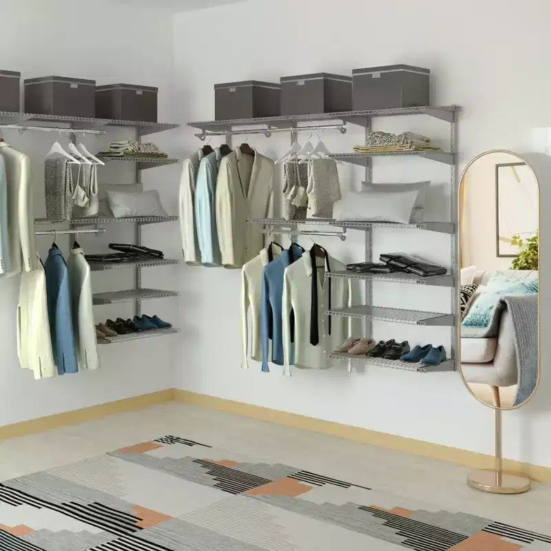 Kit organisateur de placard Costway personnalisé 1,2 à 1,8 m Système de placard mural avec tringle Blanc/Gris