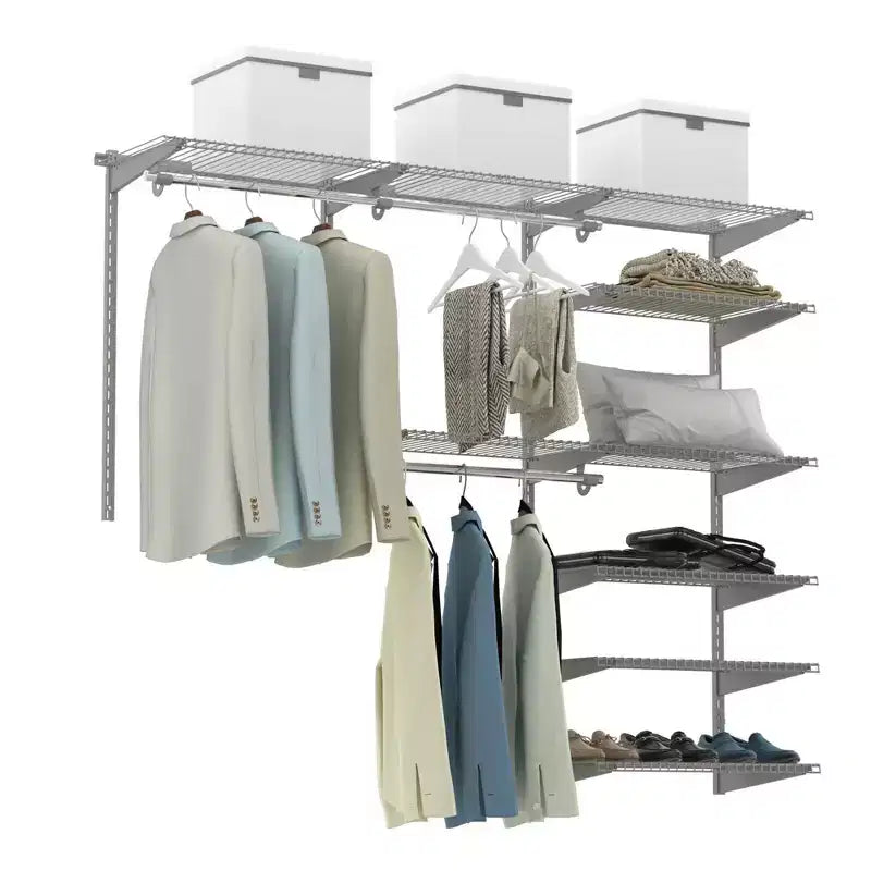 Costway Custom Closet Organizer Kit 4 to 6 FT Wall-mounted Closet System w/Hang Rod White\Grey