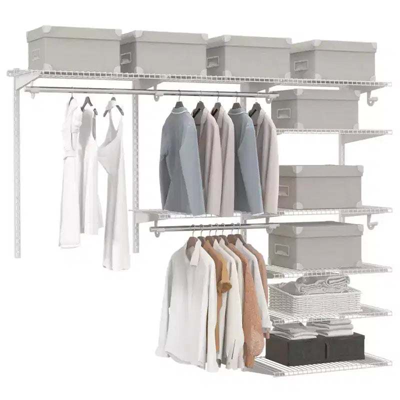 Kit organisateur de placard Costway personnalisé 1,2 à 1,8 m Système de placard mural avec tringle Blanc/Gris