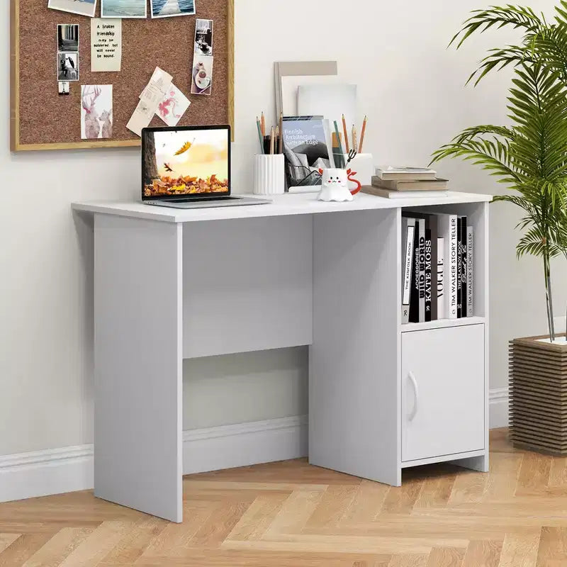 Costway Bureau d'ordinateur moderne avec armoire Trous pour câbles et étagère ouverte pour la maison et le bureau