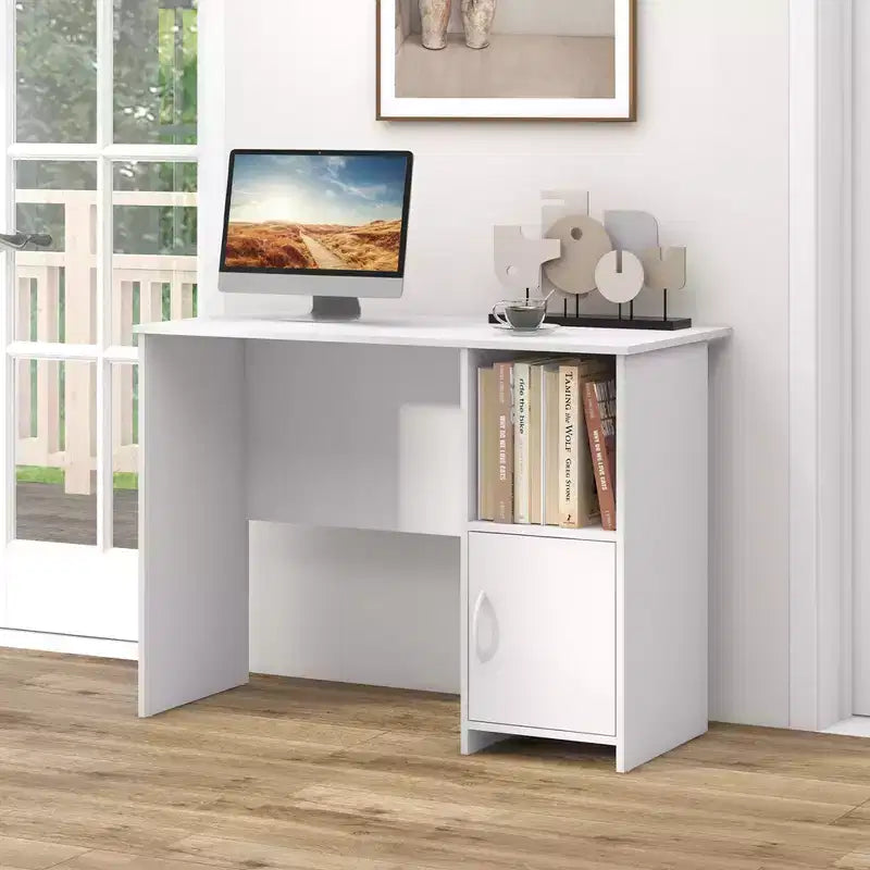 Costway Bureau d'ordinateur moderne avec armoire Trous pour câbles et étagère ouverte pour la maison et le bureau