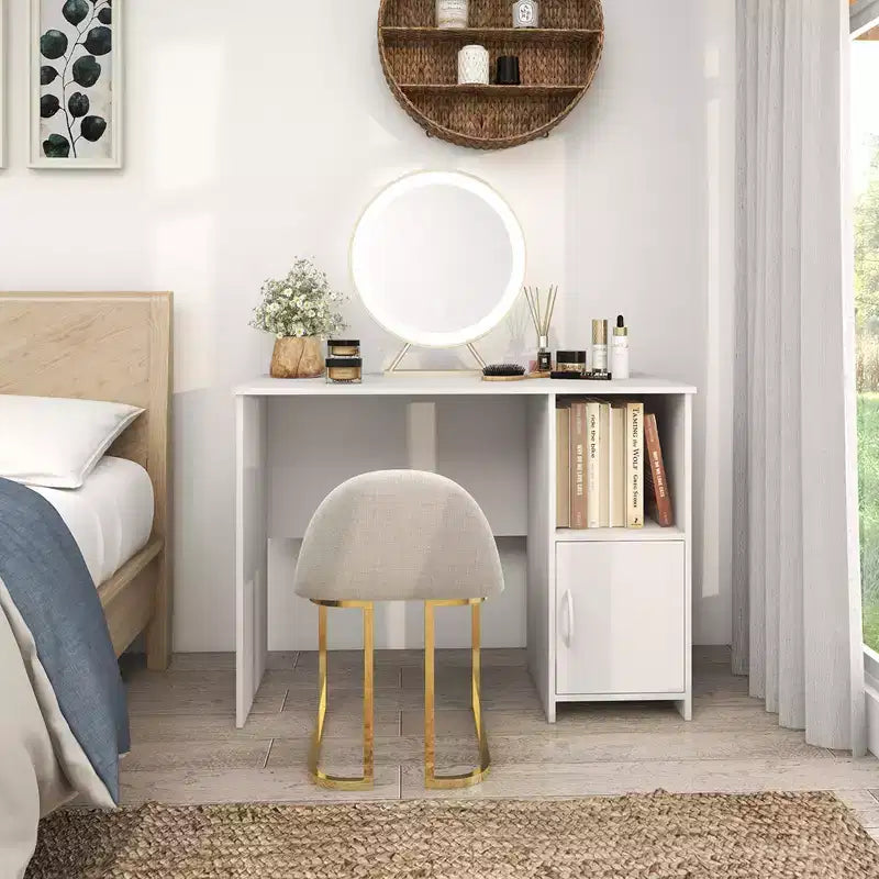 Costway Bureau d'ordinateur moderne avec armoire Trous pour câbles et étagère ouverte pour la maison et le bureau