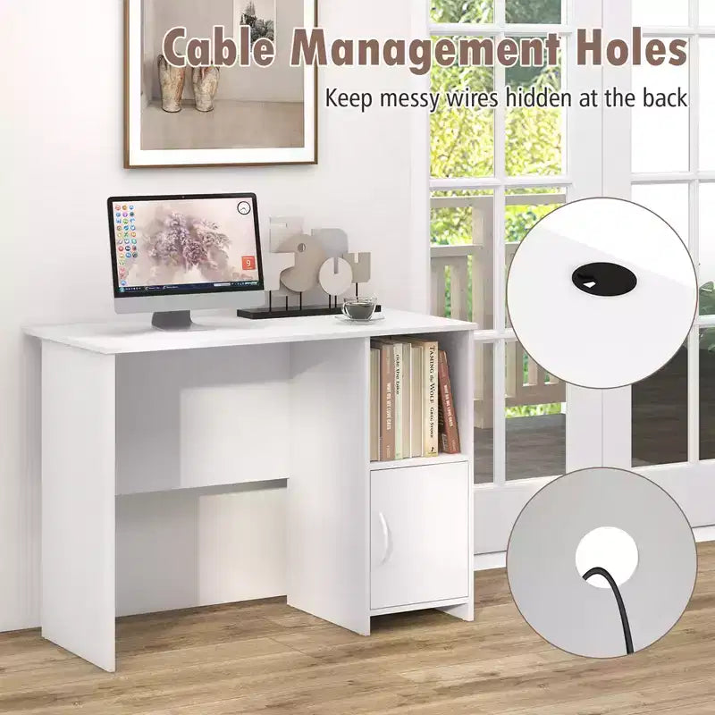 Costway Bureau d'ordinateur moderne avec armoire Trous pour câbles et étagère ouverte pour la maison et le bureau