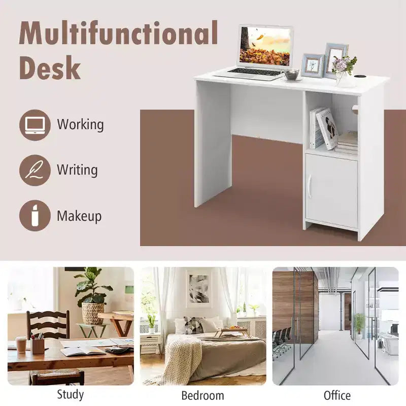 Costway Bureau d'ordinateur moderne avec armoire Trous pour câbles et étagère ouverte pour la maison et le bureau