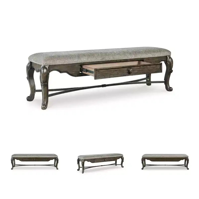 Banc de salle à manger Maylee 63 de Signature Design by Ashley, brun foncé avec tiroir de rangement et siège coussiné