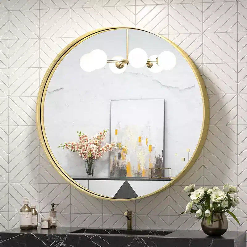 Miroir mural de salle de bain rond à éclairage frontal à LED encadré en métal Keonjinn, 3 températures de couleur réglables, anti-buée