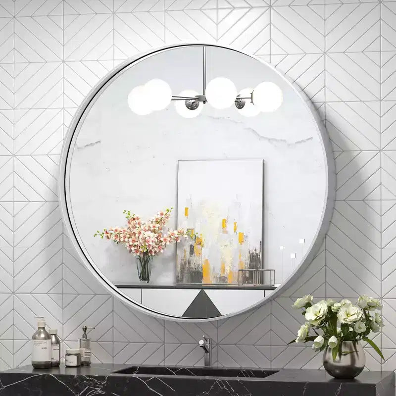 Miroir mural de salle de bain rond à éclairage frontal à LED encadré en métal Keonjinn, 3 températures de couleur réglables, anti-buée