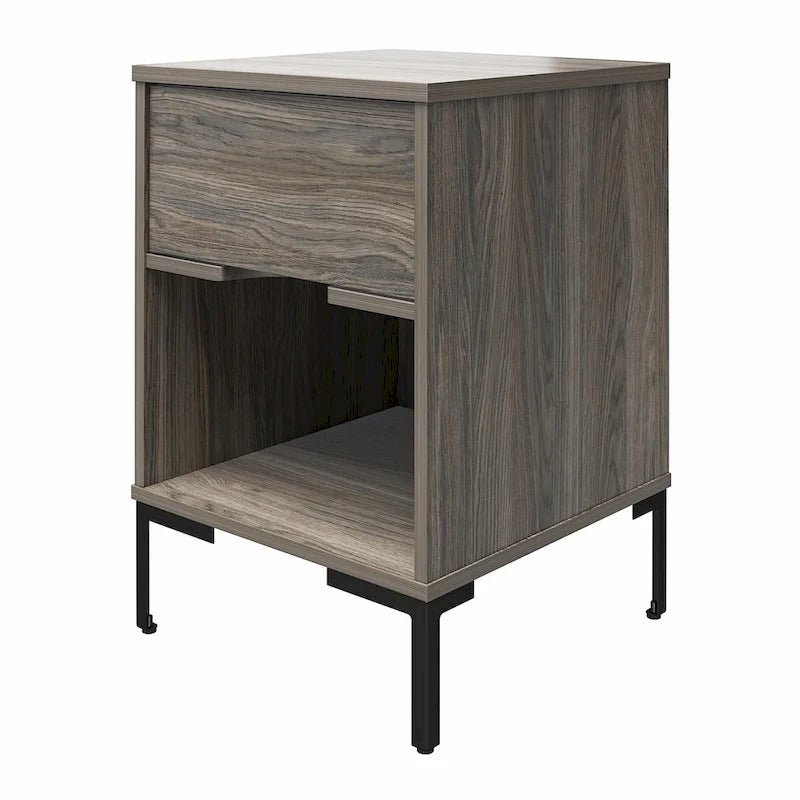 Table de chevet rustique avec étagère ouverte - Chêne vieilli