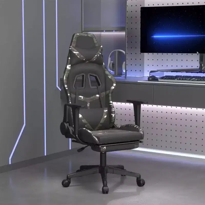 vidaXL Chaise de jeu avec repose-pieds, noir et camouflage, similicuir