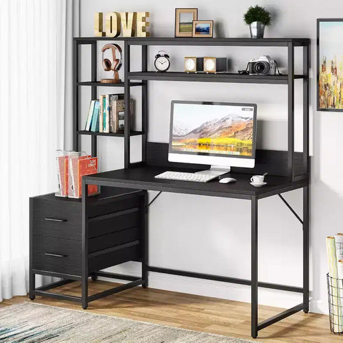 Bureau informatique de 55 pouces avec 2 tiroirs et étagères de rangement