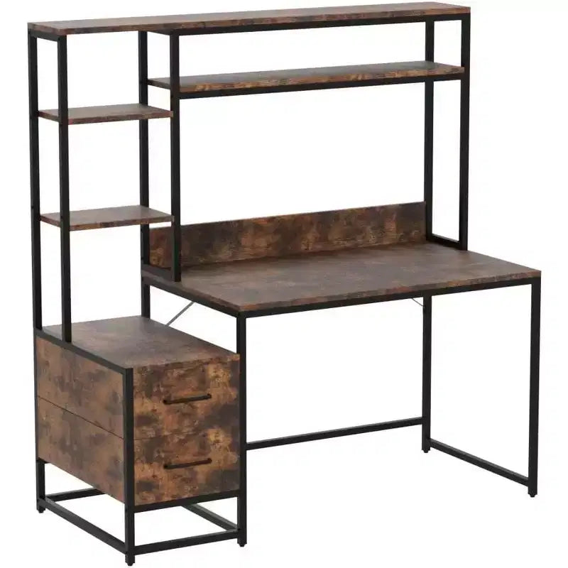 Bureau informatique de 55 pouces avec 2 tiroirs et étagères de rangement