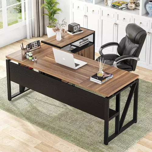 Bureau de direction en L de 63 po avec caisson de rangement