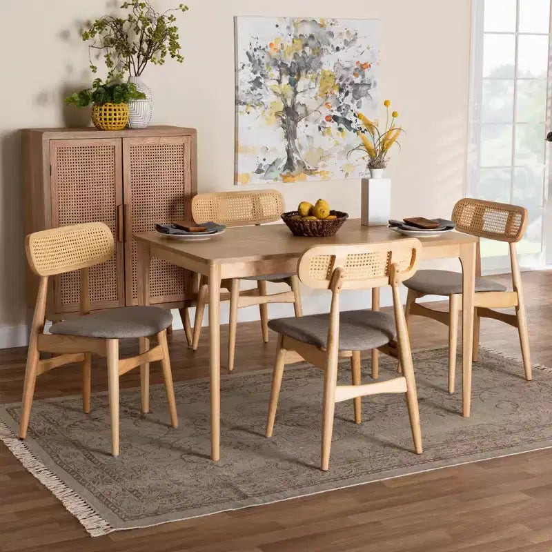 Ensemble de salle à manger 5 pièces Baxton Studio Tarana en bois de style moderne du milieu du siècle