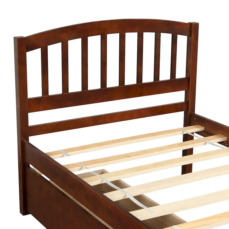 Lit plateforme en bois de taille double avec deux tiroirs et une tête de lit