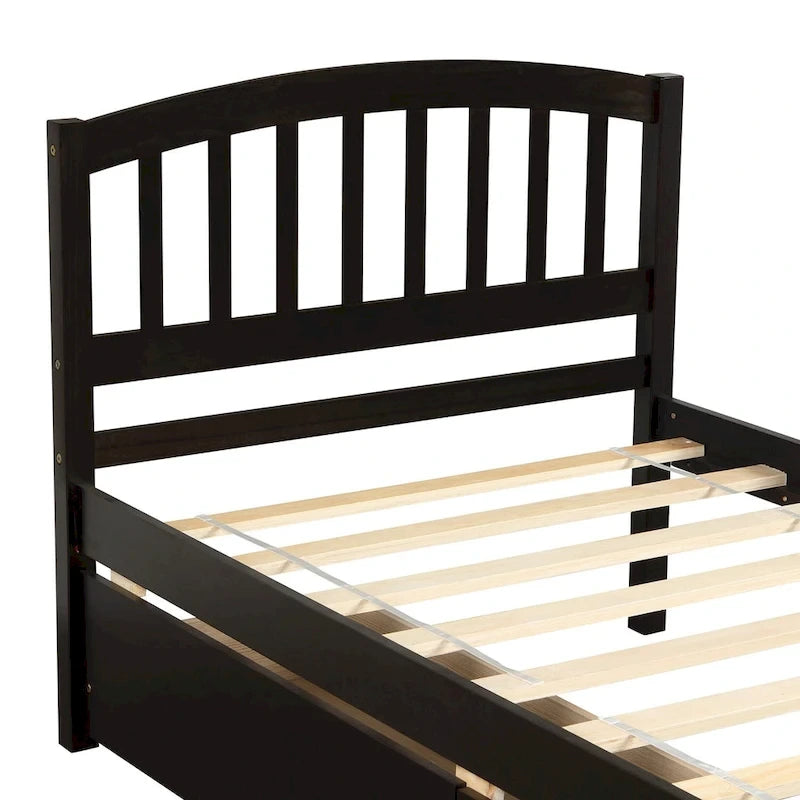 Lit plateforme en bois de taille double avec deux tiroirs et une tête de lit