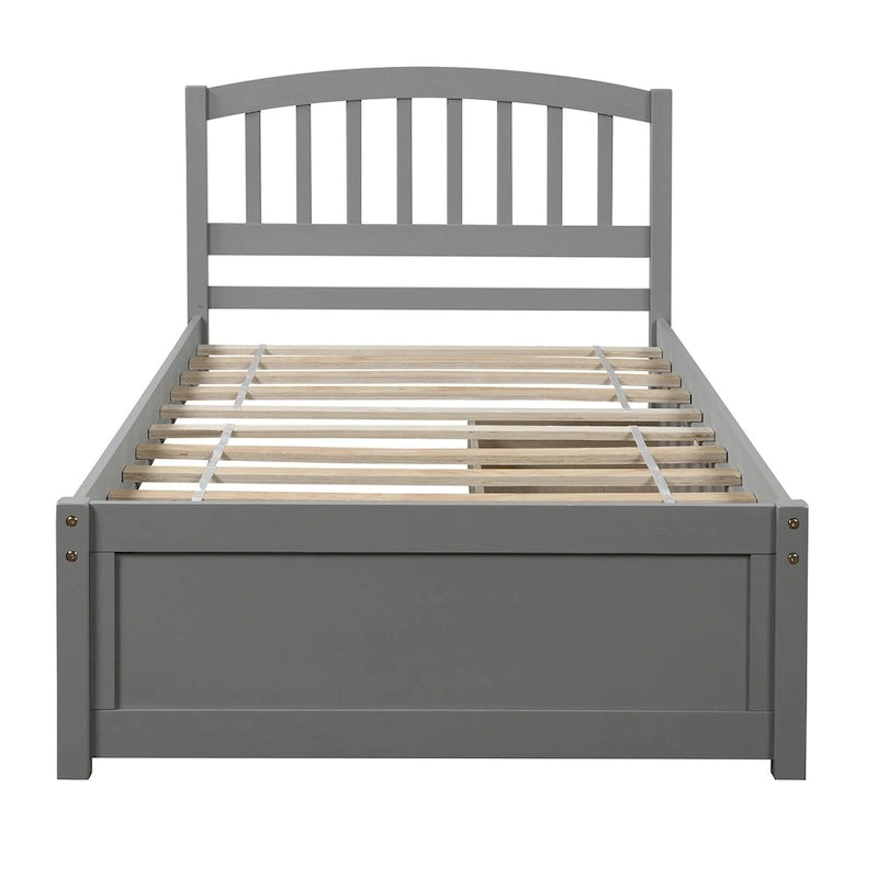 Lit plateforme en bois de taille double avec deux tiroirs et une tête de lit
