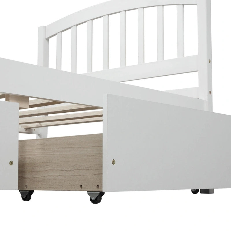 Lit plateforme en bois de taille double avec deux tiroirs et une tête de lit