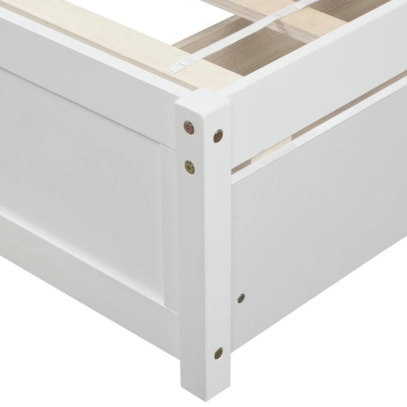 Lit plateforme en bois de taille double avec deux tiroirs et une tête de lit