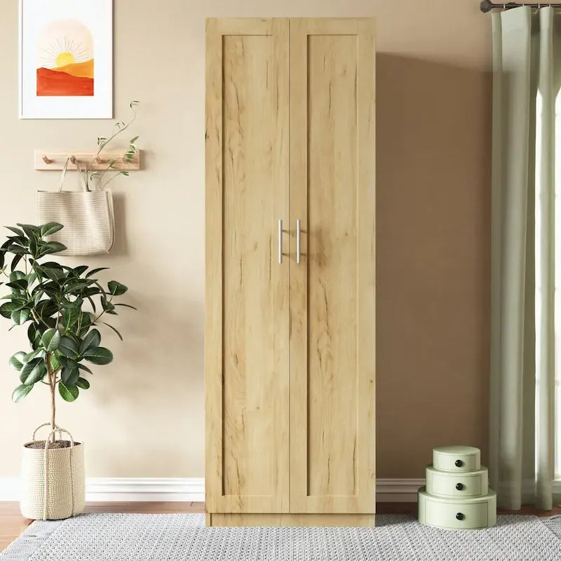 Armoire 2 portes 3 étagères avec placage texturé