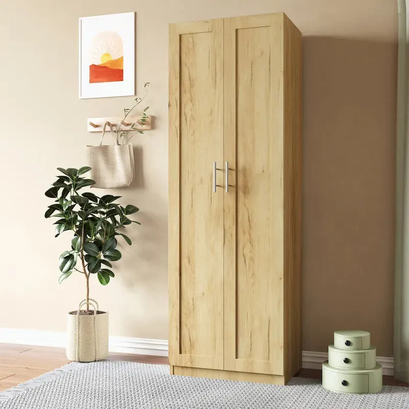 Armoire 2 portes 3 étagères avec placage texturé