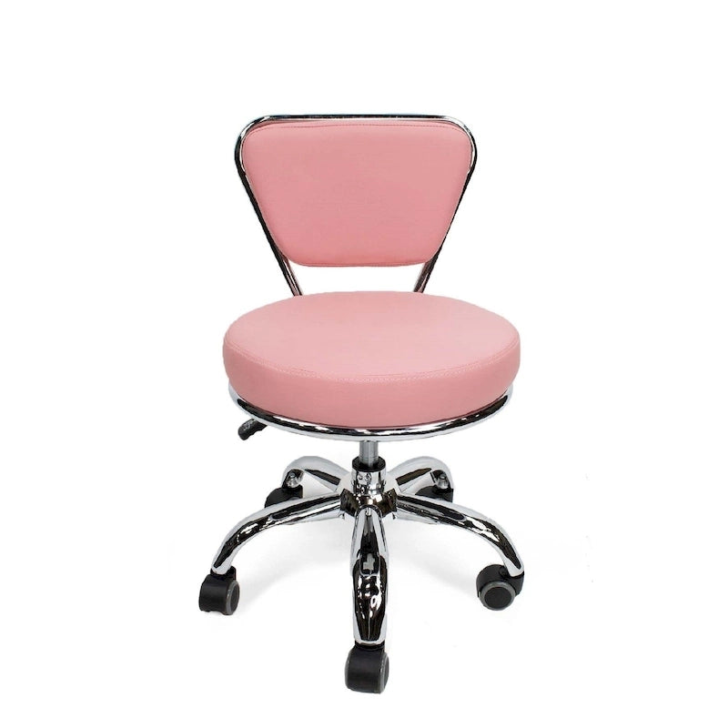 Tabouret de pédicure roulant réglable avec dossier, Rose