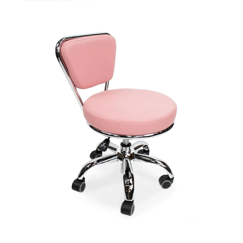Tabouret de pédicure roulant réglable avec dossier, Rose