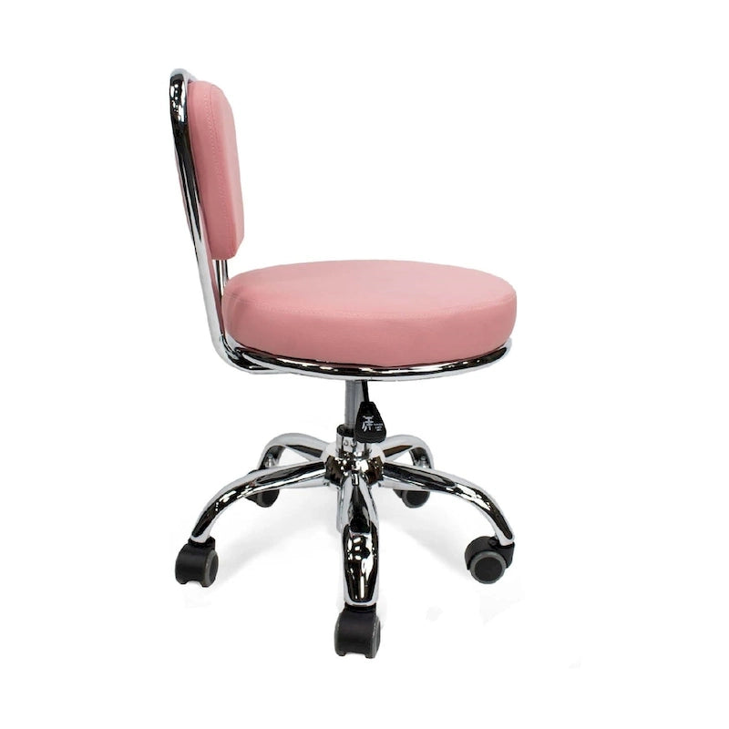 Tabouret de pédicure roulant réglable avec dossier, Rose