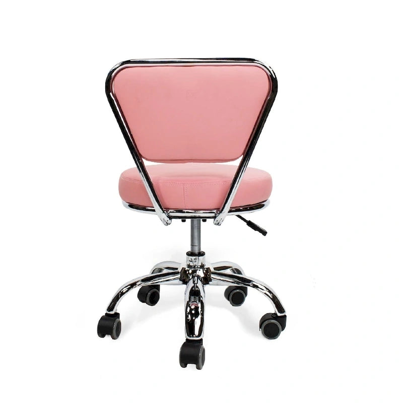 Tabouret de pédicure roulant réglable avec dossier, Rose