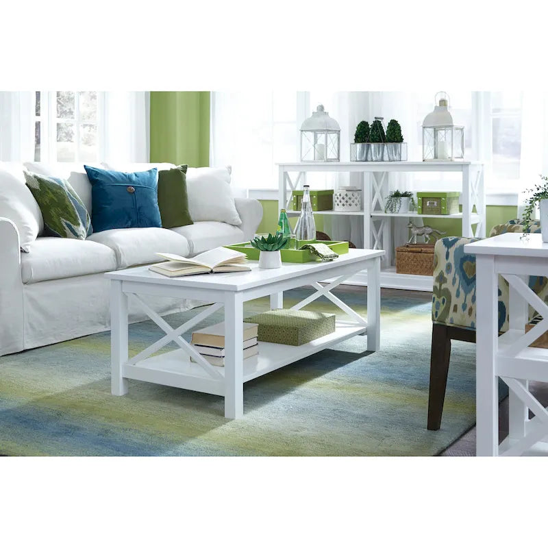 Table basse en bois massif avec étagère inférieure